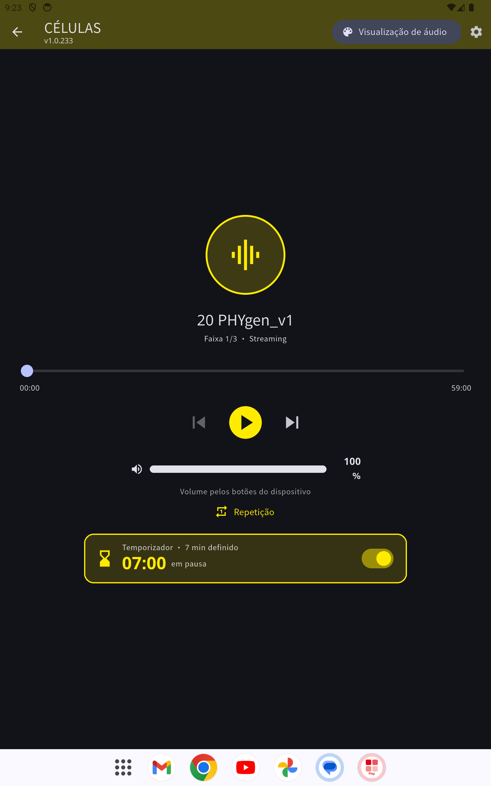 O leitor: reprodução, volume, repetição e temporizador